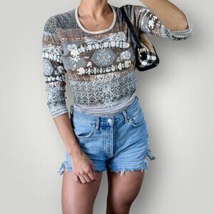 Skinny Minnie Y2K Rhinestone Western Baroque Cowgirl 3/4 Long Sleeve Shirt M